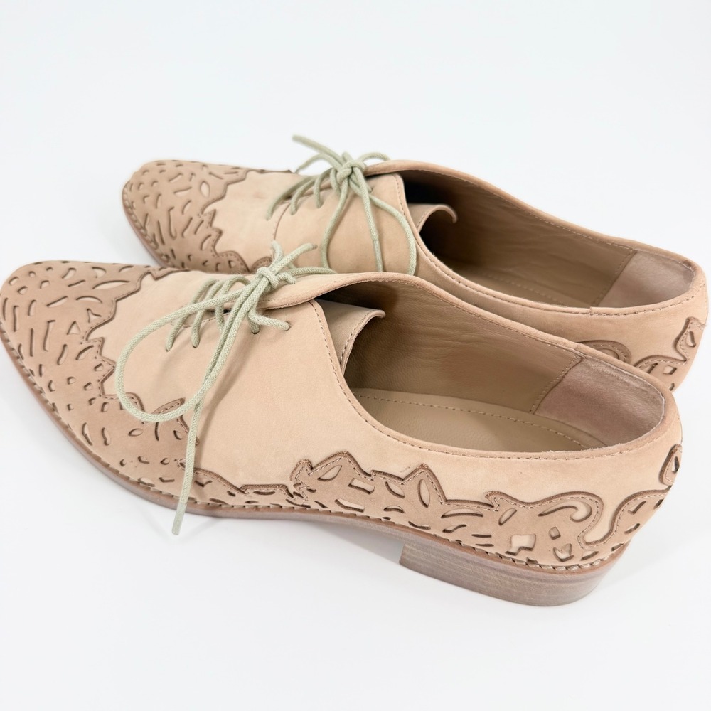 Pour La Victoire Laser Cut tan Leather Oxford Shoes Nude Women's 7.5 Rare - Picture 6 of 7